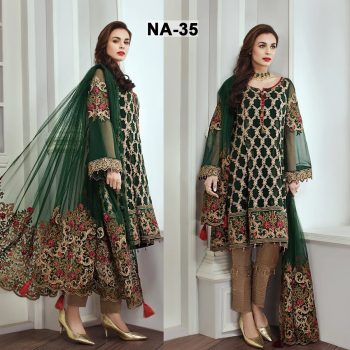 Chiffon Heavy Handwork Embroidered Dress Complete 3 Piece Unstitched Code NA-35