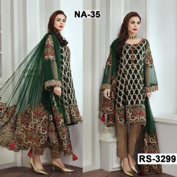 Chiffon Heavy Handwork Embroidered Dress Complete 3 Piece Unstitched Code NA-35