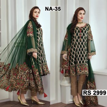 Chiffon Heavy Handwork Embroidered Dress Complete 3 Piece Unstitched Code NA-35