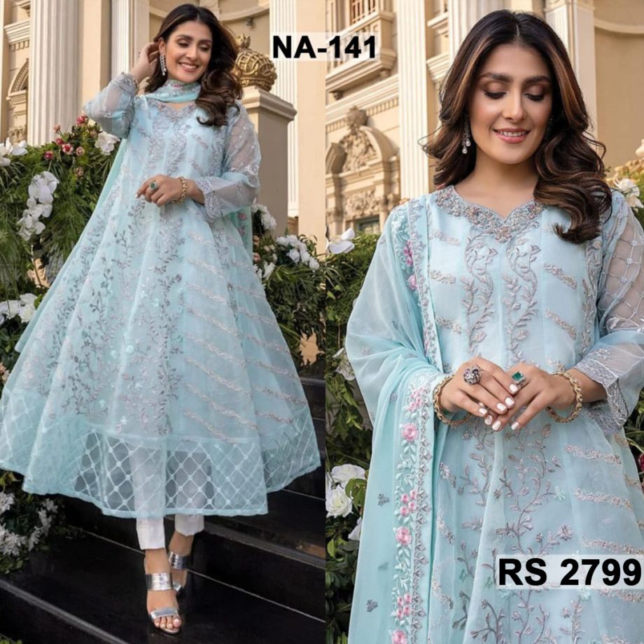 Net Heavy Handwork Embroidered Dress Complete 3 Piece Unstitched Code NA-141