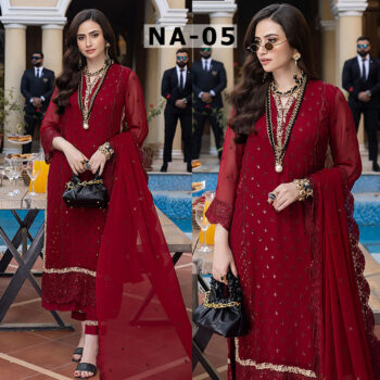 Chiffon Heavy Sequence Embroidered Dress Complete 3 Piece Unstitched Code NA-05