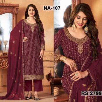 Chiffon Heavy Handwork Embroidered Dress Complete 3 Piece Unstitched Code NA-107
