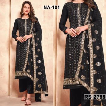 Chiffon Heavy Handwork Embroidered Dress Complete 3 Piece Unstitched Code NA-101