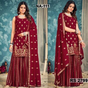 Chiffon Heavy Handwork Embroidered Dress Complete 3 Piece Unstitched Code NA-111
