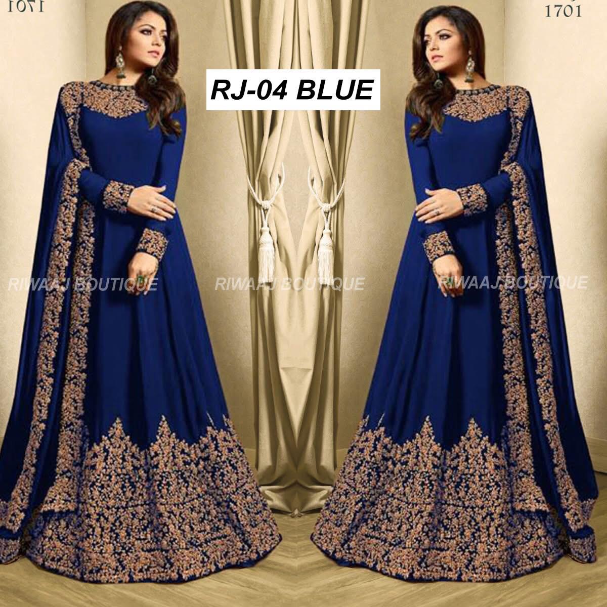 ChiffonHeavy Handwork Embroidered Dress Complete 3 Piece Unstitched Code RJ 04 BLUE